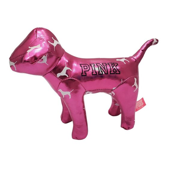 PINK Victoria's Secret Metallic Hot Pink White Puppy Print 6"‎ Iconic Dog Plush - Picture 1 of 6
